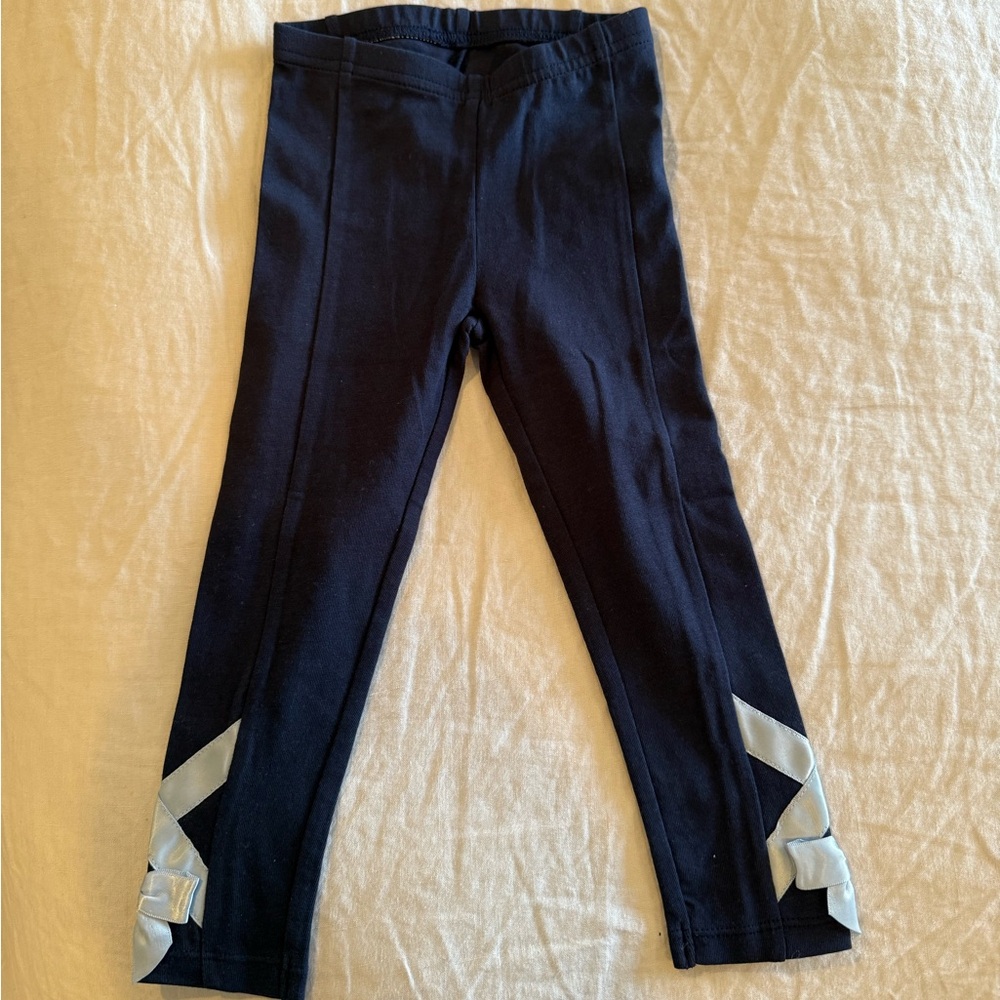 Janie & Jack baby girl leggings in navy with bow detail, size 2T